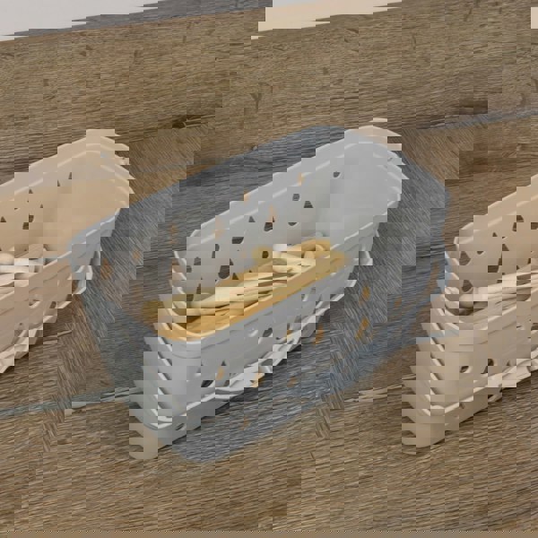 JVL Plastic Peg Basket, Grey with 48 Wooden Dolly Pegs, Brown