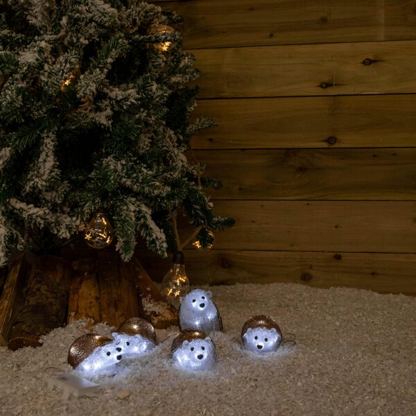 Samuel Alexander Set of 5 Battery Operated Brown Acrylic Christmas Hedgehogs with Cool White LEDs
