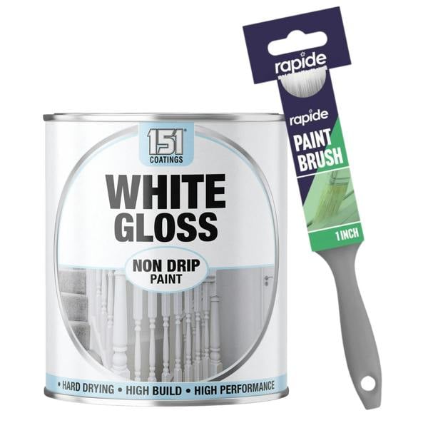 151 White Gloss Non-Drip Paint 300ml With 1" Paint Brush