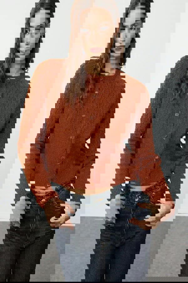 WOVCOR Soft Textured Openwork Knit Cardigan