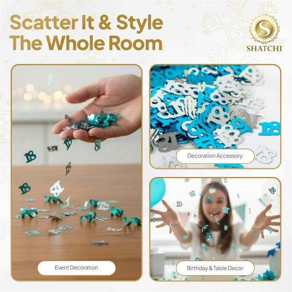 18th Birthday Blue and Silver Foil Confetti Decoration Pack, Metallic Finish, Size Options Available image 7