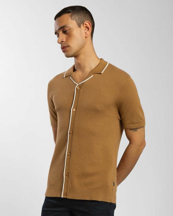 Steel & Jelly Knitted Short Sleeve Shirt With Contrast Tipping