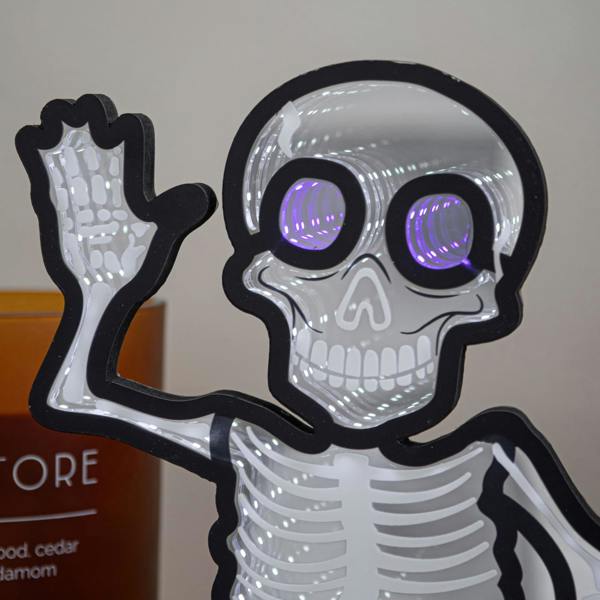 Samuel Alexander 27cm Battery Powered Light up Halloween Skeleton Infinity Mirror with LEDs