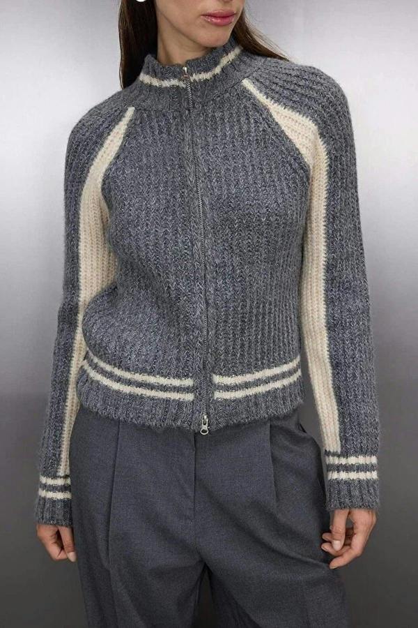 WOVCOR Soft Textured Knit Cardigan with Zipper Detail