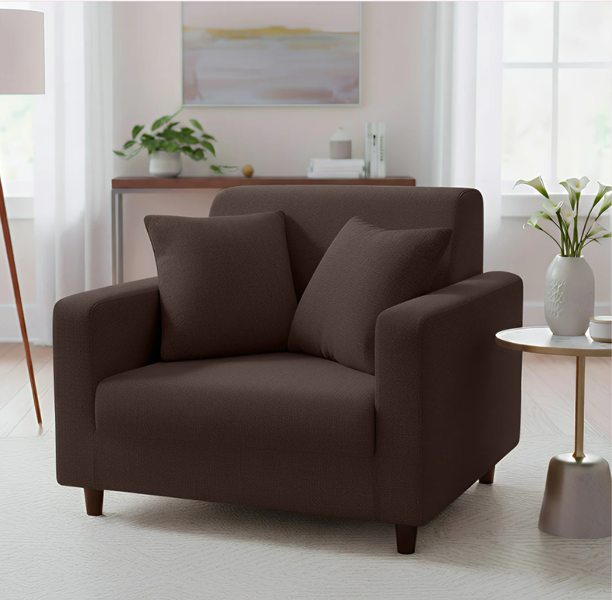 Anyseat 1 Seater Sofa Cover Plain Coffee Style and Protection For Living Room Sofa Chair Elastic Stretchable Slipcover