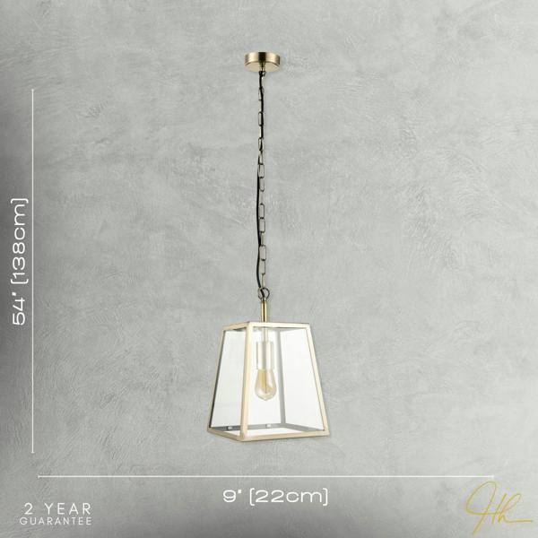 Classic Lantern Pendant Light in Antique Brass with Clear Glass Sides Image 7