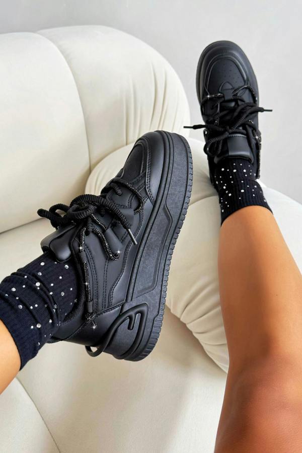Crystal Spark Trainers Black featuring chunky sole with layered panel detailing