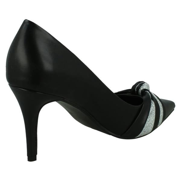 Spot On Ladies Spot On High Heel Pointed Toe Court Shoes with Glitter Twist Knot F90131