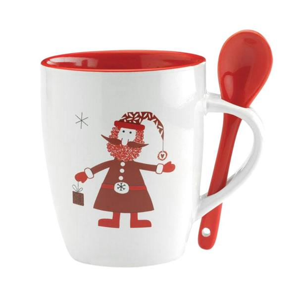 MidOcean Claus 250ml Mug & Spoon Set - White/Red - 