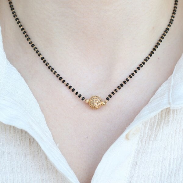 The Colourful Aura Indian Gold Plated Single Strand Gold Zircon Ball Mangalsutra Minimalist Nazaria Necklace