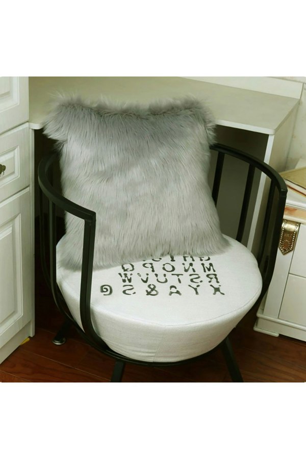 Living and Home 50*50cm Fluffy Faux Wool Grey Cushion Cover