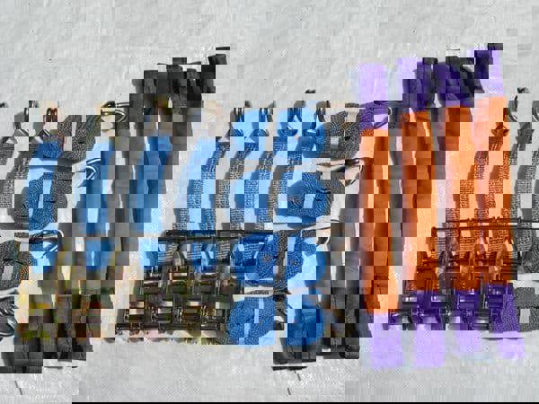 Recovery Ratchet Strap Set x4 (35MM x 4M Round Sling Alloy Wheel Tie Down Trailer Kit)