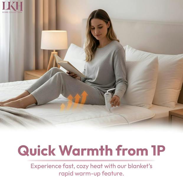 LKH HOME COLLECTION Electric Blanket Underblanket with 3 Heat Settings Dual Detachable Controller, Fast Heat-Up & Overheat Protection