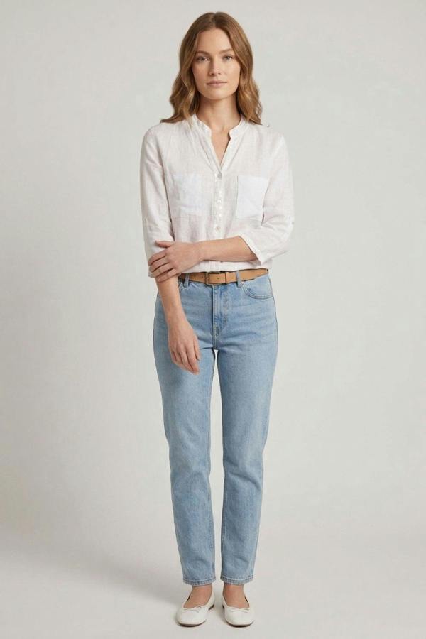 White | Sequin Trim 3/4 Sleeve Relaxed Shirt