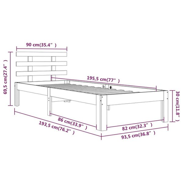 Berkfield Bed Frame Solid Wood 90x190 cm Single