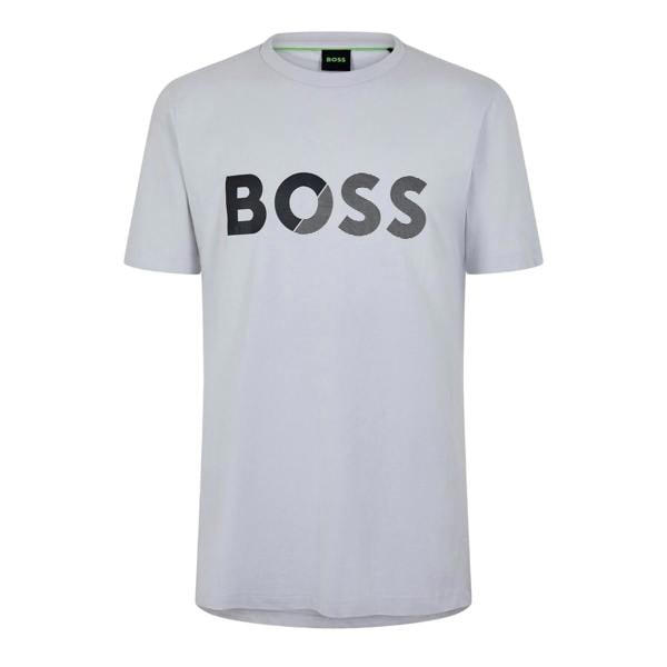 Boss Mens Big Logo Regular T-Shirt - Light Grey - 
