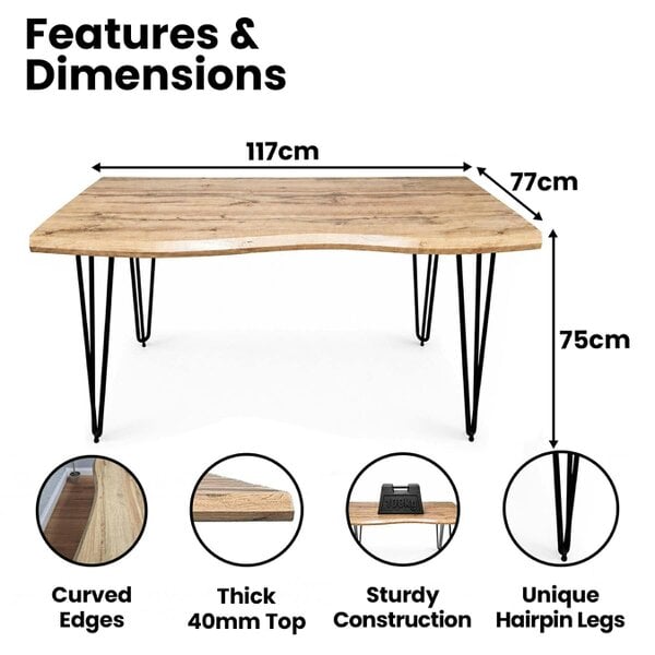 Kosy Koala Wooden Dining Table With Metal Hairpin Legs for Dining Room, Work, or Study
