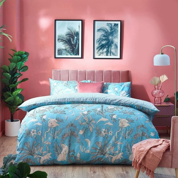 Furn Colony Palm Leaf Duvet Cover Set - Pool Blue