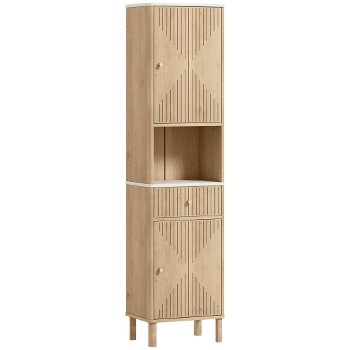 Wyld Haus Fasu Slim Bathroom Storage Cabinet With Soft Close Drawer Rail Wood Effect Finish