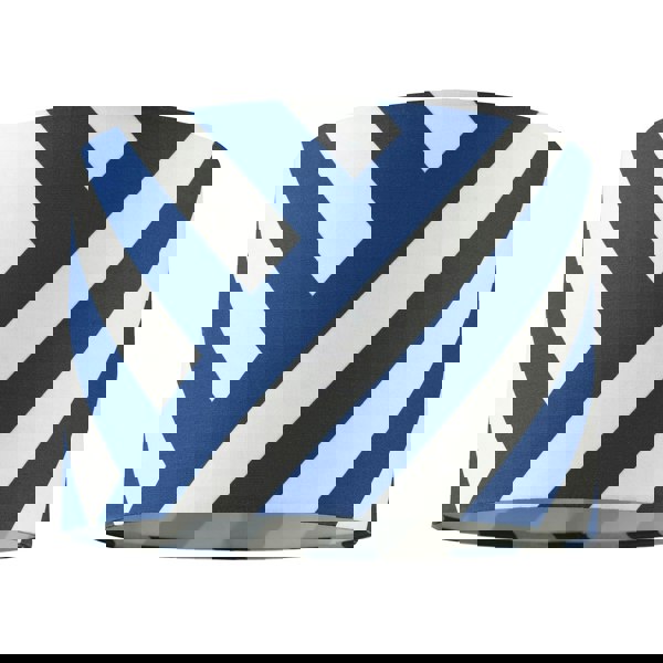Midnight Blue and White Coastal Feel Lamp Shade with Diagonal Lines Image 1