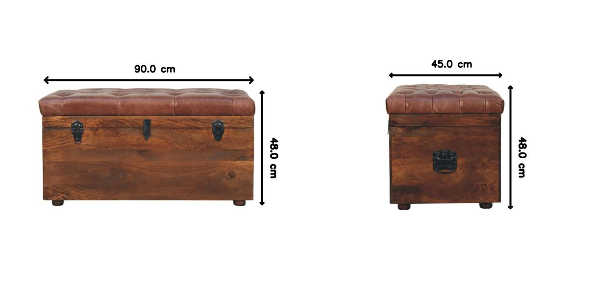 Artisan Furniture Solid Wood Brown Buffalo hide leather Storage Trunk