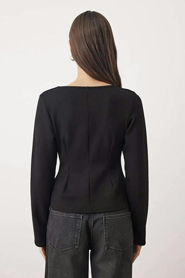 WOVCOR V-Neck Zip-Up Knitted Blouse
