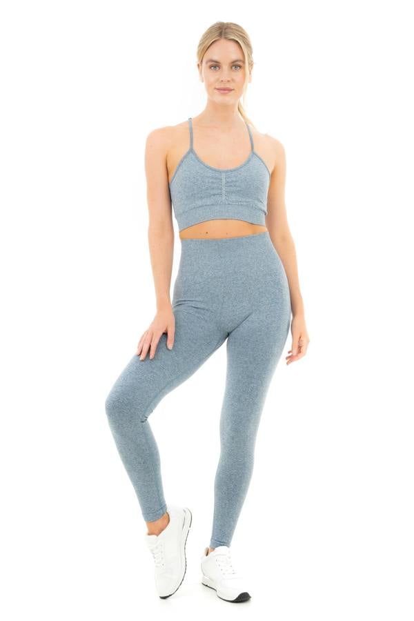 Smart Living Women's High Waist Solid Marl Leggings with Bum Lift - Blue Marl