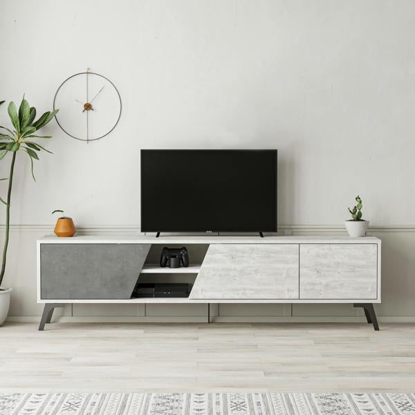 Decortie Fiona Modern TV Unit Multimedia Cabinet with Storage Doors 75" Oak White 180cm