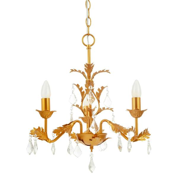 French Inspired Satin Gold Chandelier Style Light with Crystal Drops Image 4