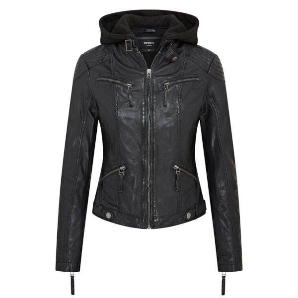 Infinity Leather Womens Hooded Classic Biker Jacket - Brazzaville