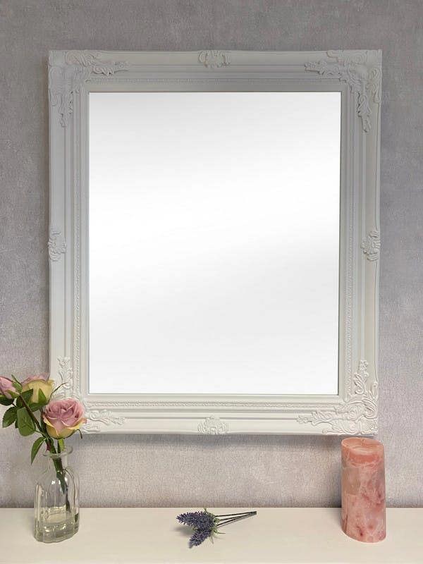 Downton Interiors Antique Style White Wood Frame Wall Mirror 73cm x 63cm
