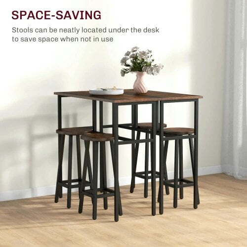 Bobobiy 6-Piece Bar Table Set, Counter Height Kitchen Dining Set with 2 High Tables & 4 Stools, Rustic Brown