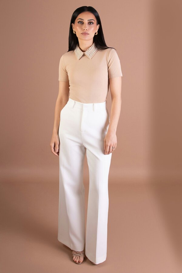 BALOU WOMENS PEARL COLLAR TOP NUDE