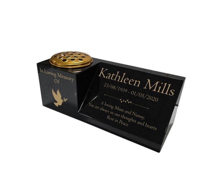 Memorials Direct Granite Memorial Vase and Plaque Combination – Dove Design, Solid Granite (16x6x6”) with Flower Pot Insert