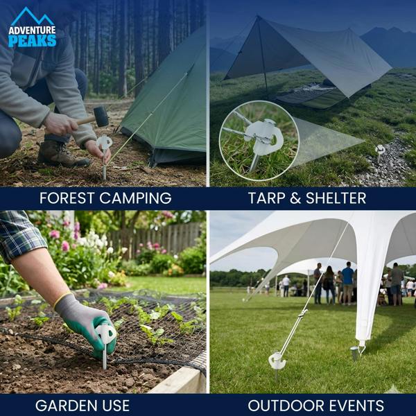 Adventure Peaks Steel Tent Pegs with Glow Heads - Set of 20 Zinc Plated Metal Ground Pegs with Peg Puller, Camping & Gazebo Pegs
