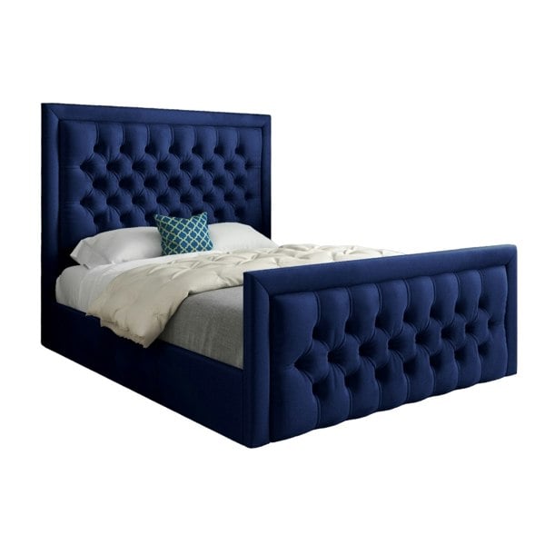Casa Magna Rovigo Upholstered Soft Velvet Bed Frame - Blue
