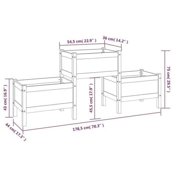 Berkfield Planter White 178.5x44x75 cm Solid Wood Pine