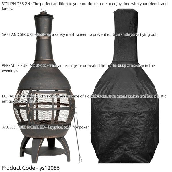 Antique Bronze 360 Degree Fire Pit Wood Burner & Cover Set - Garden Heater Mesh - LoopsDirect