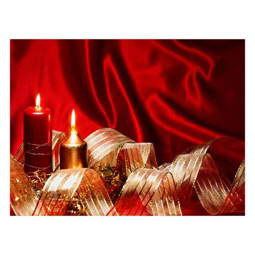 Christmas Ribbon & Candles LED Canvas Picture Print, Wooden Frame Wall Art with Switch, 40cm x 30cm, Battery Powered