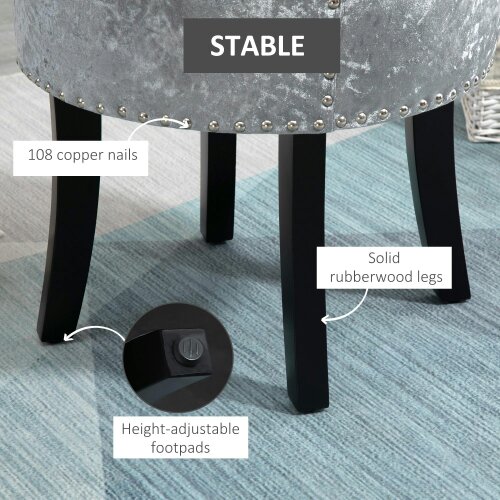 Wyld Haus Mocareba Grey Velvet Dressing Table Stool With Rubber Wood Legs