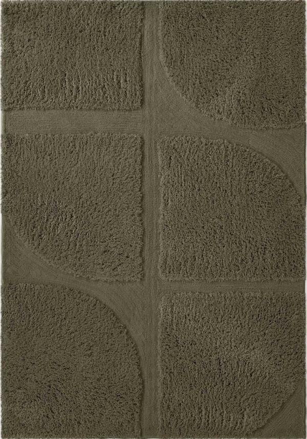 Brown textured square patterned rug