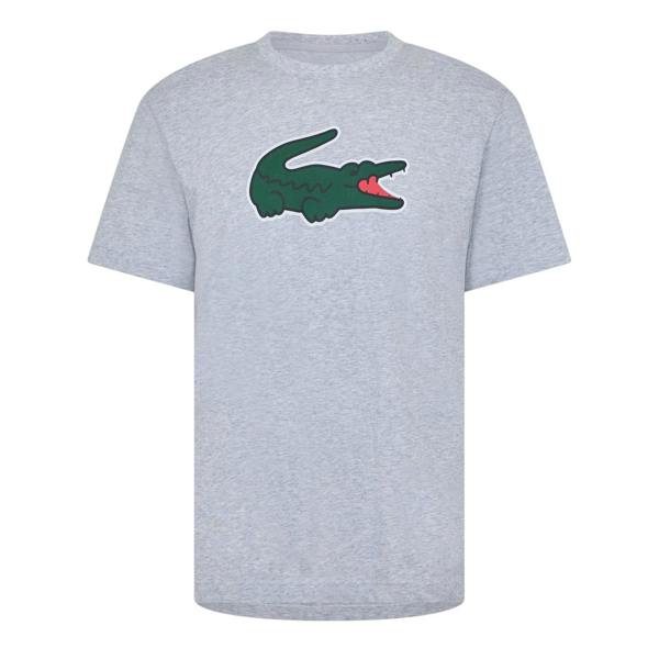 Lacoste Mens Crocodile Print Cotton Regular T-Shirt - Silver/Green - 