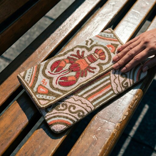 Gold Trip Lobster Beaded Clutch Bag