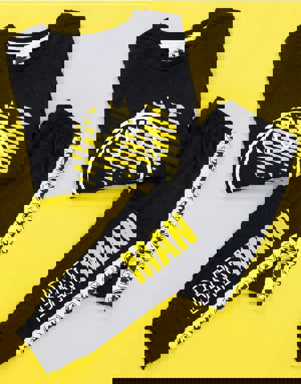 DC Comics Boys Black Stylised Batman Logo & Icons Long Sleeve Long Leg Pyjama Set