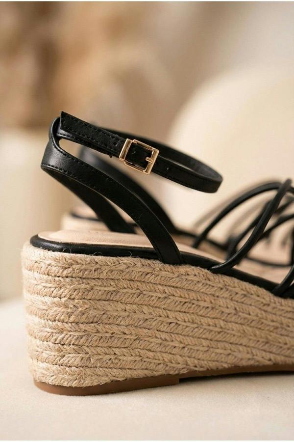 Olivia Womens Strappy Espadrille Platform Sandals - BLACK