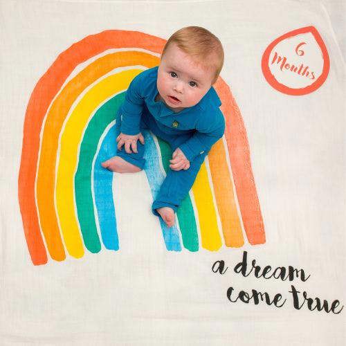 Lulujo - Baby's First Year Gift Set - Cotton Swaddle & Cards -A Dream Come True