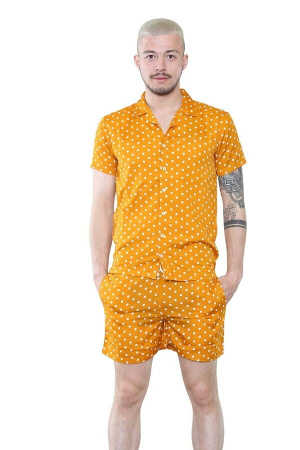 Men's Mustard Polka Dot Shirt and Shorts Set