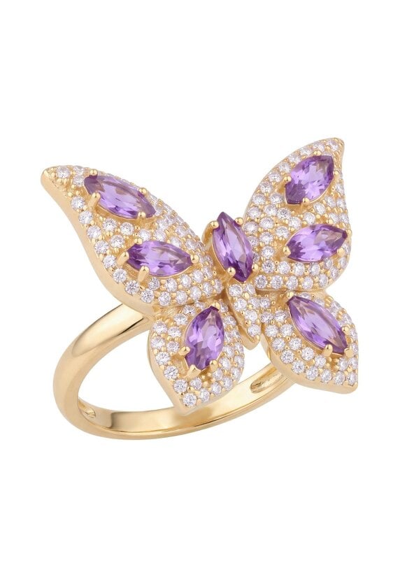 Latelita Butterfly Cocktail Ring Amethyst Gold