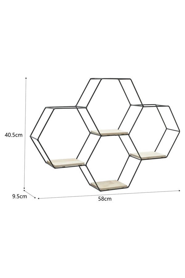 Living and Home Modern Hexagon Wall-mount Shelf with Iron Frame