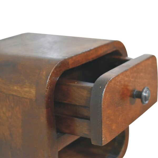 Wyld Haus Cagliari Small Mini Curved Chestnut Bedside Table with Open Slot